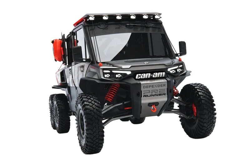 Can-Am Defender Prerunner and Maverick R XRay off-road concept vehicles displayed together at night