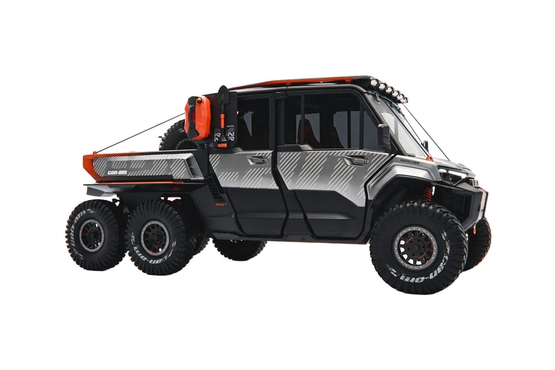 Can-Am Defender Prerunner and Maverick R XRay off-road concept vehicles displayed together at night