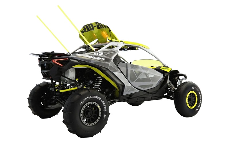 Can-Am Defender Prerunner and Maverick R XRay off-road concept vehicles displayed together at night