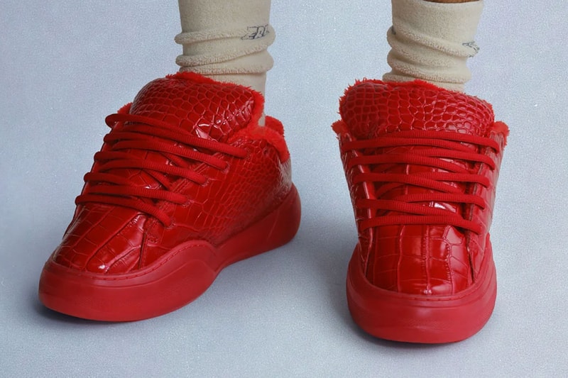 ERL Unveils the Croco Vamp in "Rouge" eli russell linnetz chunky shoes sneakers patent leather crocodile leather pattern croco