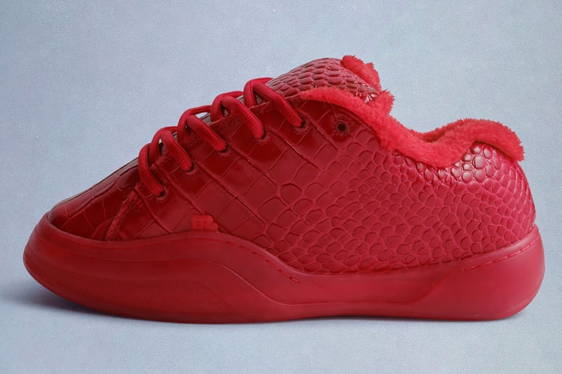 ERL Unveils the Croco Vamp in "Rouge" eli russell linnetz chunky shoes sneakers patent leather crocodile leather pattern croco