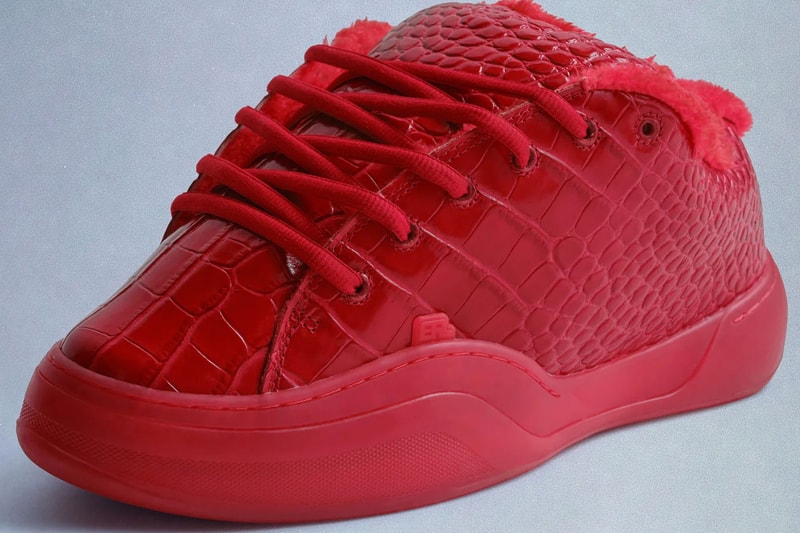 ERL Unveils the Croco Vamp in "Rouge" eli russell linnetz chunky shoes sneakers patent leather crocodile leather pattern croco
