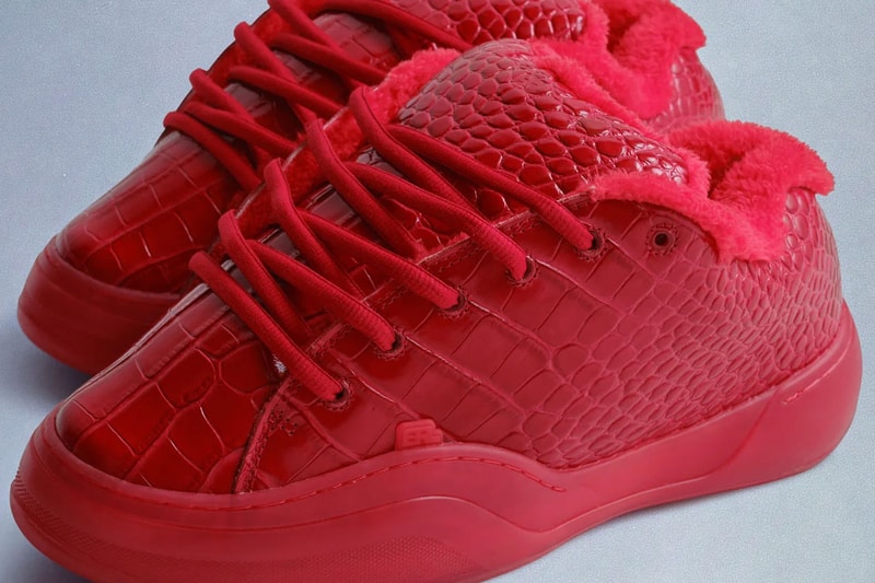 ERL Unveils the Croco Vamp in "Rouge" eli russell linnetz chunky shoes sneakers patent leather crocodile leather pattern croco