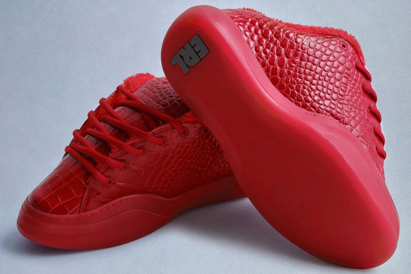 ERL Unveils the Croco Vamp in "Rouge" eli russell linnetz chunky shoes sneakers patent leather crocodile leather pattern croco