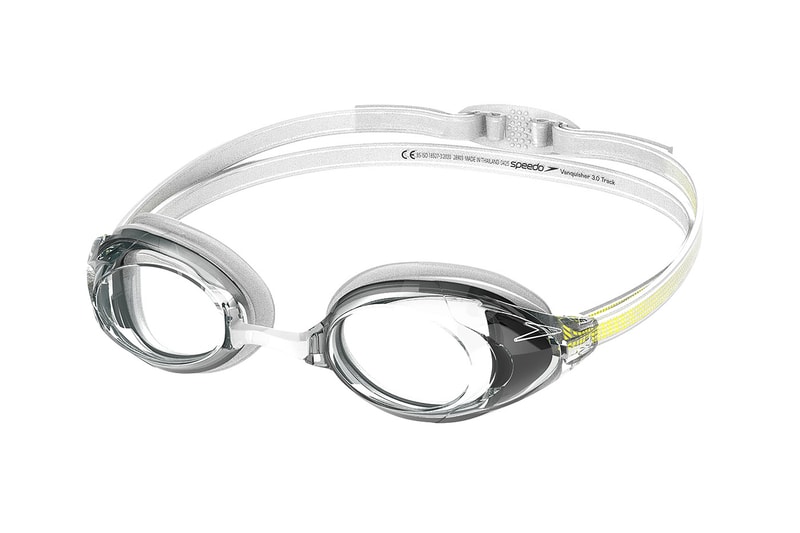 Speedo iQ smart module attached to Vanquisher 3.0 swim goggles tracking performance data