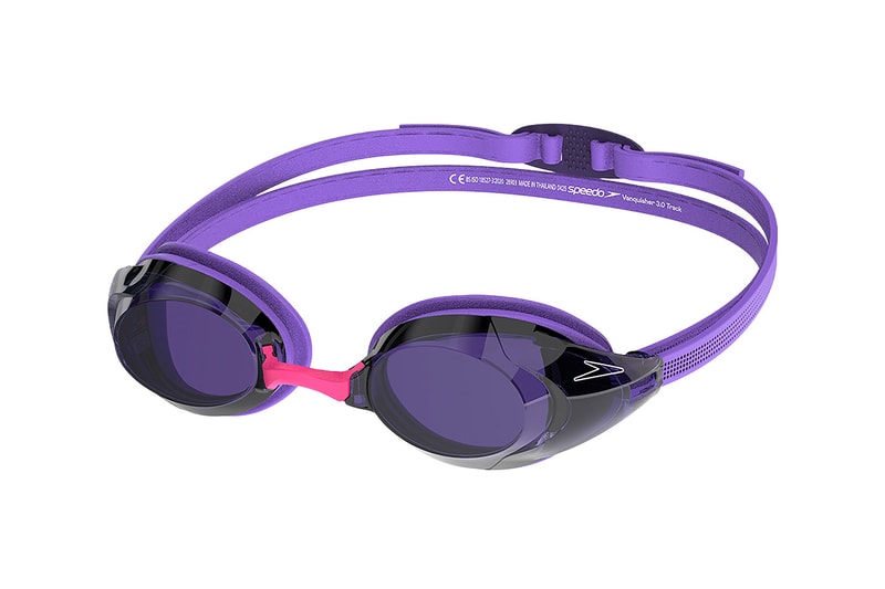 Speedo iQ smart module attached to Vanquisher 3.0 swim goggles tracking performance data