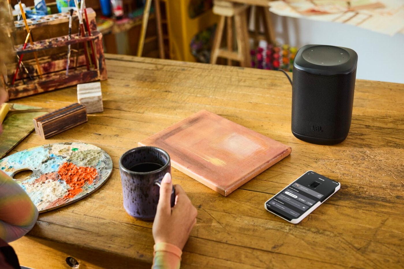 JBL Cove Series Wi-Fi speakers in black and white finishes for whole-home audio