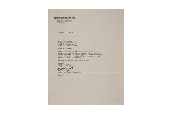 rare working Hatfield Apple 1 Computer steve wozniak signed letter steve jobs auction for sale Bonhams