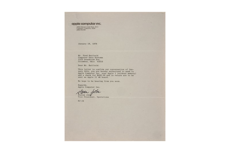rare working Hatfield Apple 1 Computer steve wozniak signed letter steve jobs auction for sale Bonhams