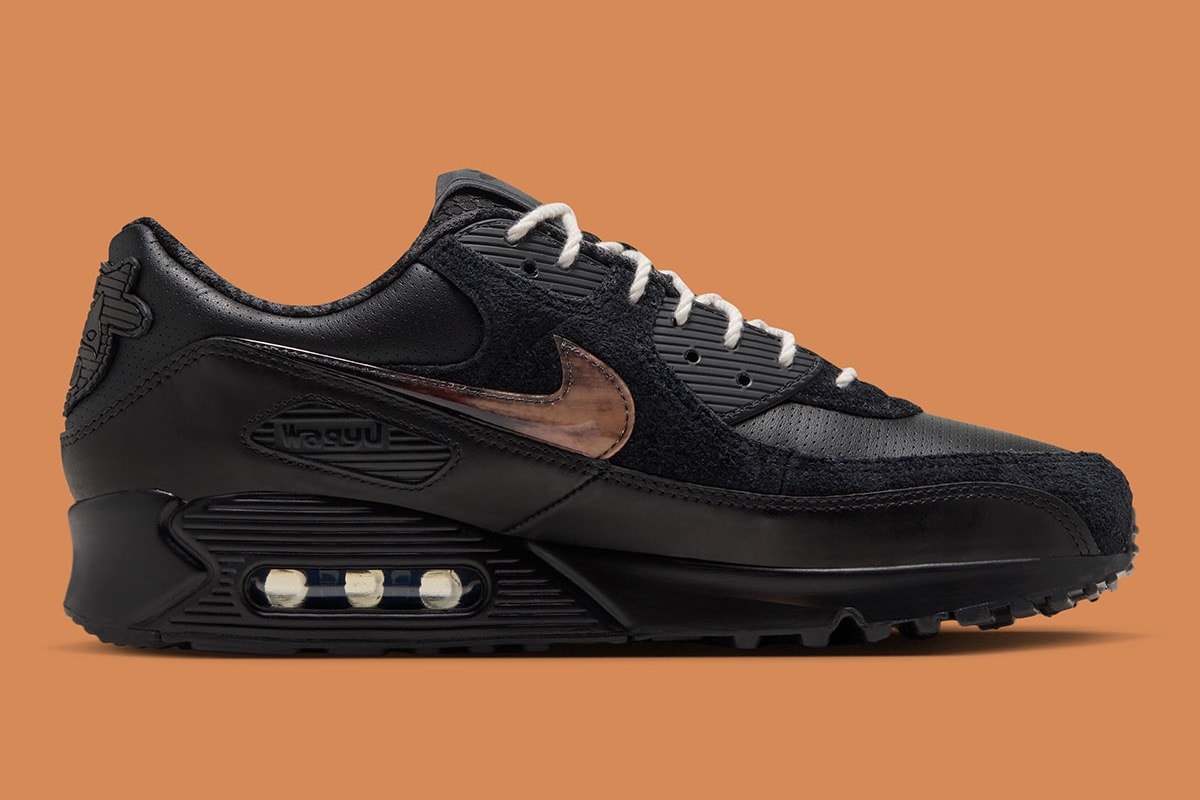 Medial view of the black Wagyu Nike Air Max 90