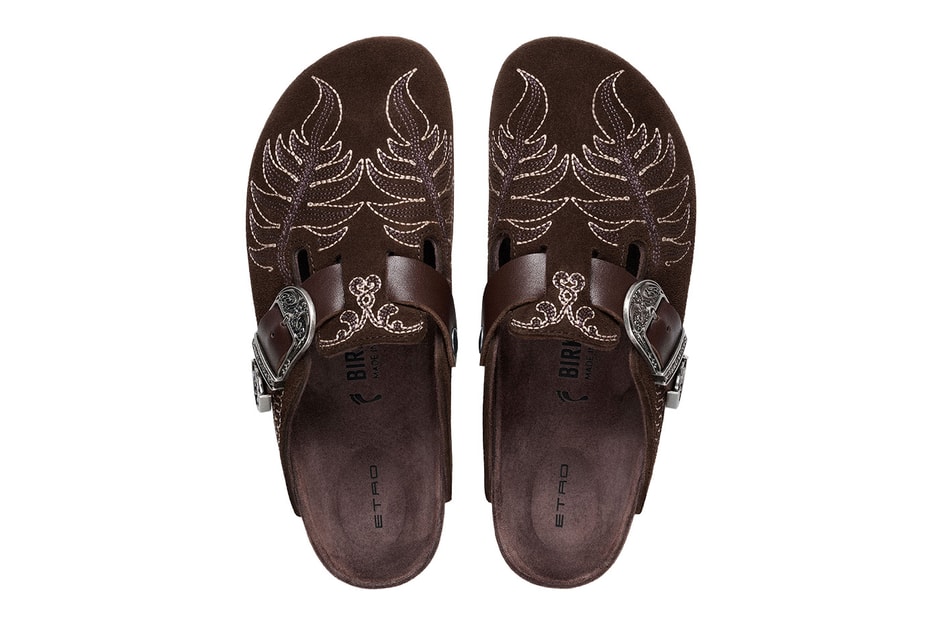 Etro Leads the Birkenstock Boston and Gizeh With Paisley Outsoles and Pegaso Rivets