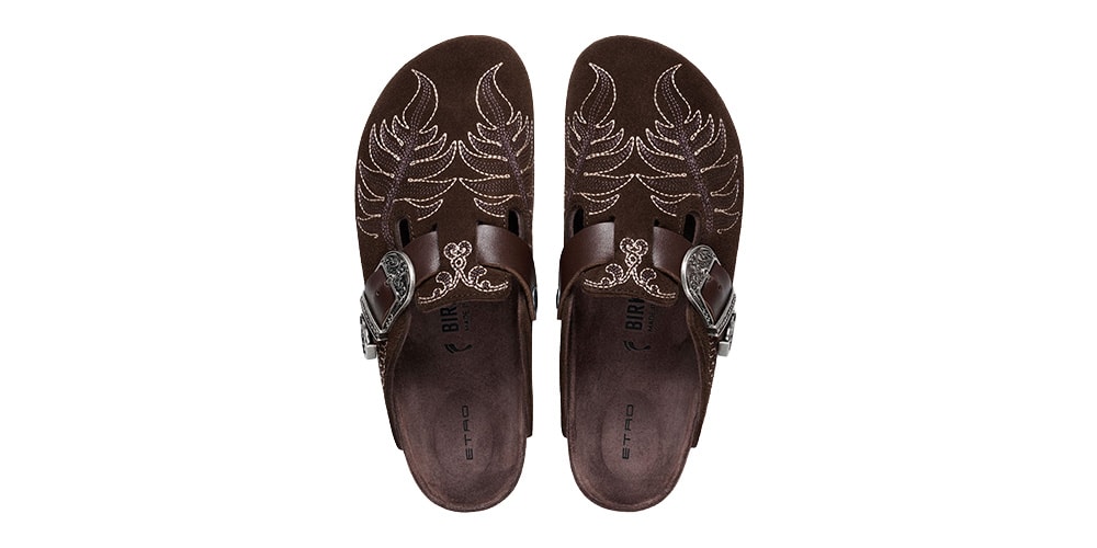 Etro Leads the Birkenstock Boston and Gizeh With Paisley Outsoles and Pegaso Rivets