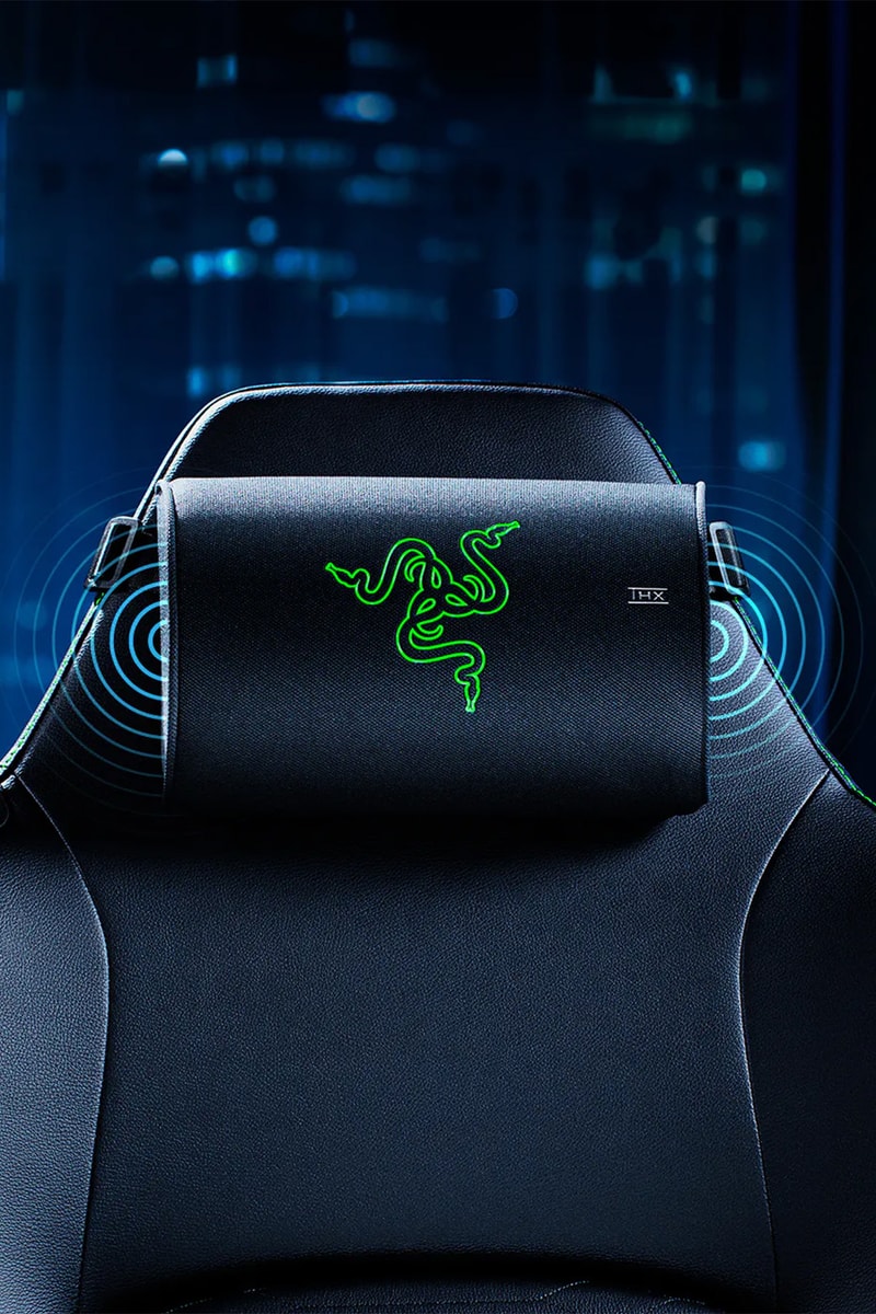 Razer Clio X wireless speaker head cushion mounted on a Razer gaming chair