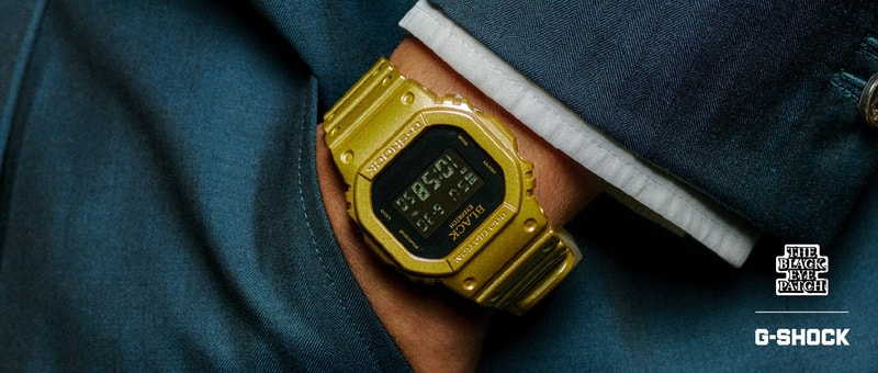 BlackEyePatch G SHOCK DW 5600BEP 9 gold tone watch