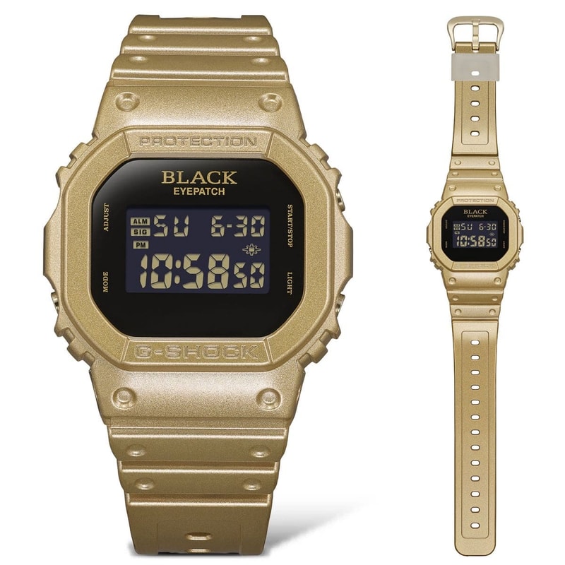 BlackEyePatch G SHOCK DW 5600BEP 9 gold tone watch