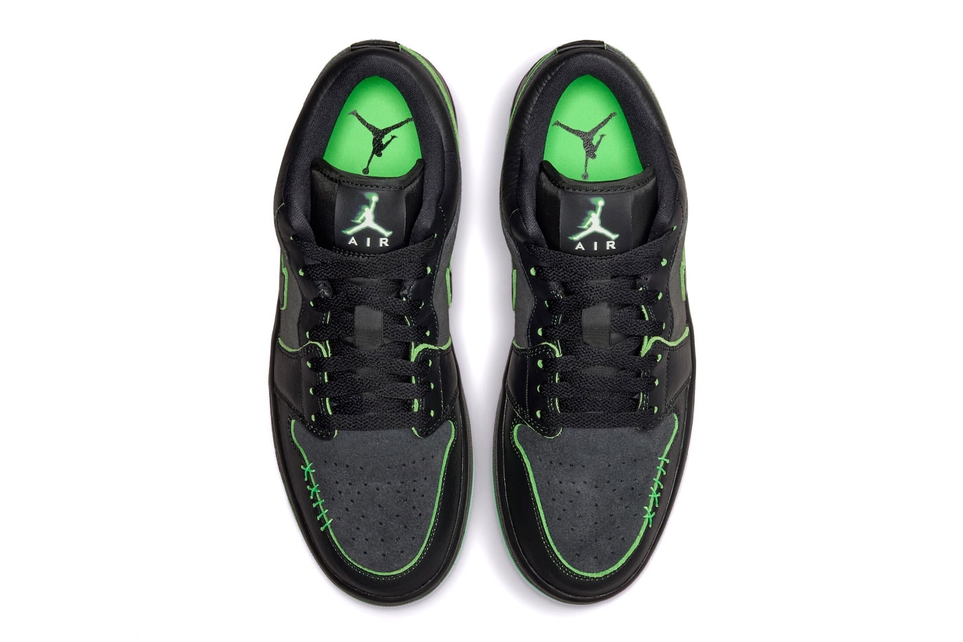 Air Jordan 1 Low "Halloween" Black/Scream Green-Dark Smoke Grey Release info IQ5494-001 nike jordan brand glow in the dark