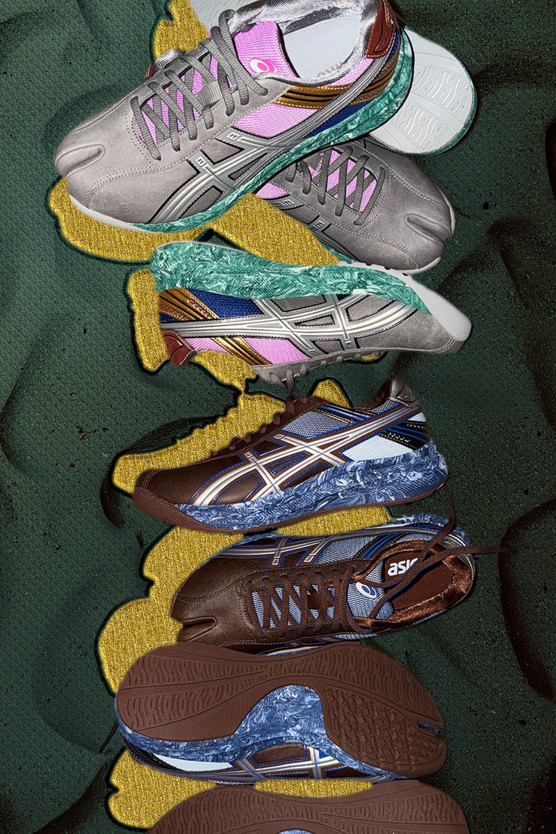 Kiko Kostadinov ASICS LYASA FF II Tabi Act 4 Ghost Tracks Collaboration Clay Grey/Jasper Green, Reddish Brown/ASICS Blue Release Info Laura Deanna Fanning FW26 Ryan Trecartin
