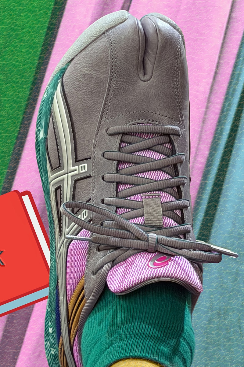 Kiko Kostadinov ASICS LYASA FF II Tabi Act 4 Ghost Tracks Collaboration Clay Grey/Jasper Green, Reddish Brown/ASICS Blue Release Info Laura Deanna Fanning FW26 Ryan Trecartin