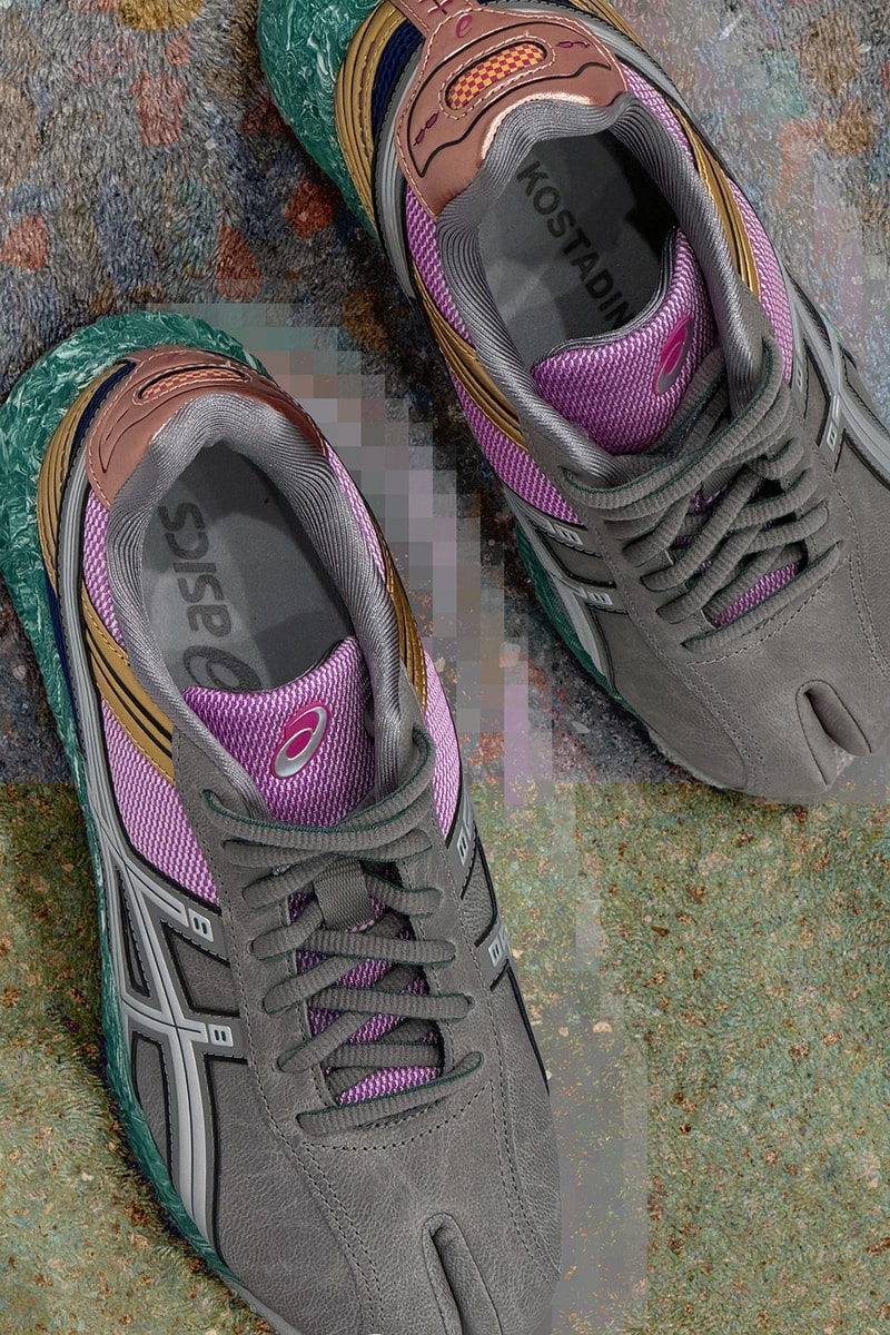 Kiko Kostadinov ASICS LYASA FF II Tabi Act 4 Ghost Tracks Collaboration Clay Grey/Jasper Green, Reddish Brown/ASICS Blue Release Info Laura Deanna Fanning FW26 Ryan Trecartin