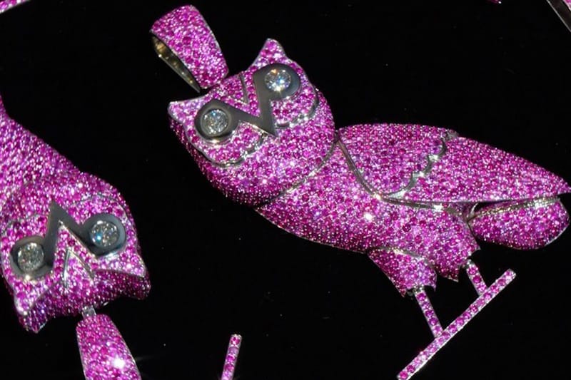 Drake Gifts Custom Pink Iced-Out OVO Owl Pendants by Alex Moss to Sexyy Red and Stunna Sandy