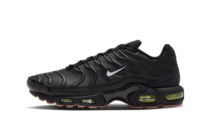 Nike Air Max Plus "Premier" Replaces Signature TPU Cage With Tiempo-Inspired Leather Tooling Black/Gum Medium Brown-Volt-White IQ6607-001 football soccer