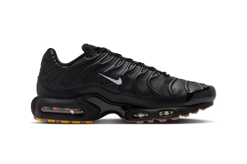 Nike Air Max Plus "Premier" Replaces Signature TPU Cage With Tiempo-Inspired Leather Tooling Black/Gum Medium Brown-Volt-White IQ6607-001 football soccer