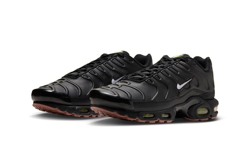 Nike Air Max Plus "Premier" Replaces Signature TPU Cage With Tiempo-Inspired Leather Tooling Black/Gum Medium Brown-Volt-White IQ6607-001 football soccer