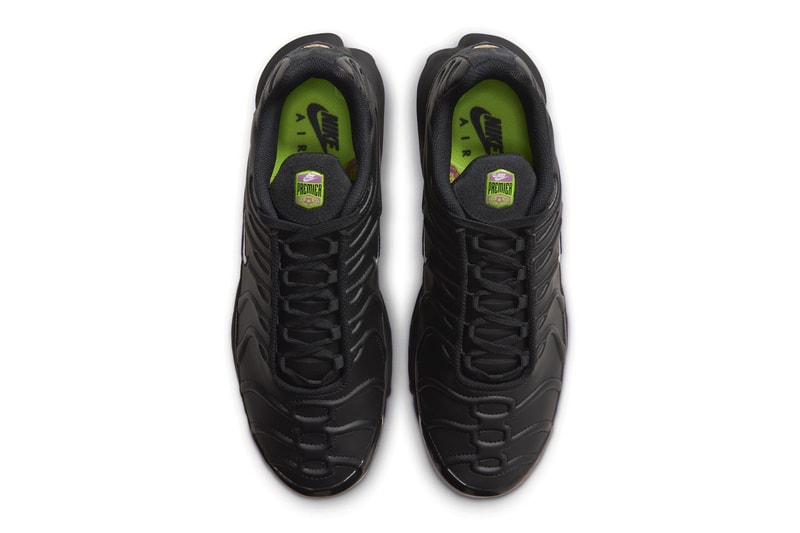 Nike Air Max Plus "Premier" Replaces Signature TPU Cage With Tiempo-Inspired Leather Tooling Black/Gum Medium Brown-Volt-White IQ6607-001 football soccer