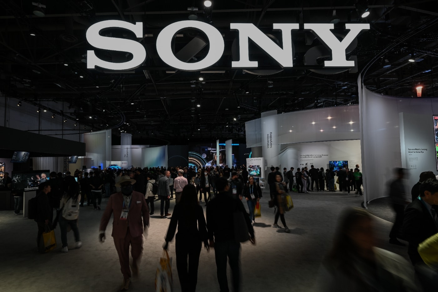 Sony logo and PlayStation hardware detail at a tech trade show
