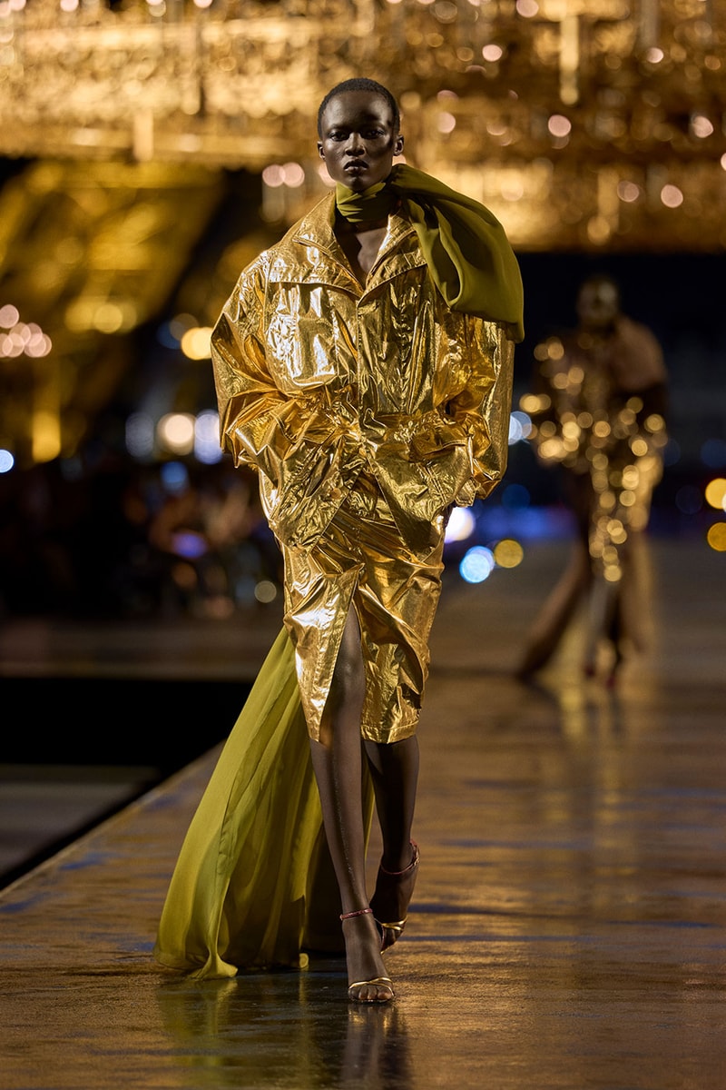Anthony Vaccarello Drapes Saint Laurent in Gold for SS27 pfw paris fashion week runway
