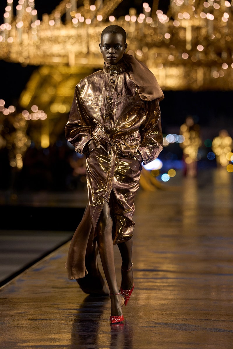 Anthony Vaccarello Drapes Saint Laurent in Gold for SS27 pfw paris fashion week runway