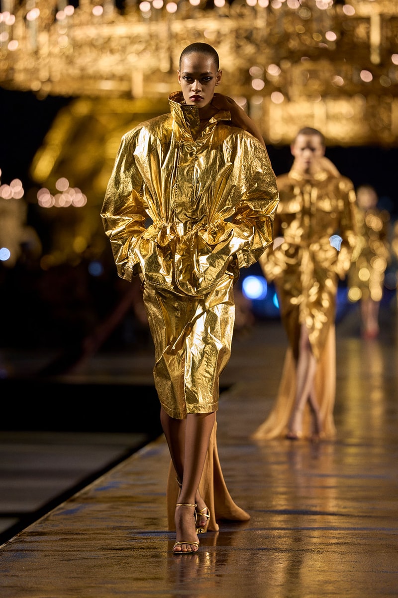 Anthony Vaccarello Drapes Saint Laurent in Gold for SS27 pfw paris fashion week runway