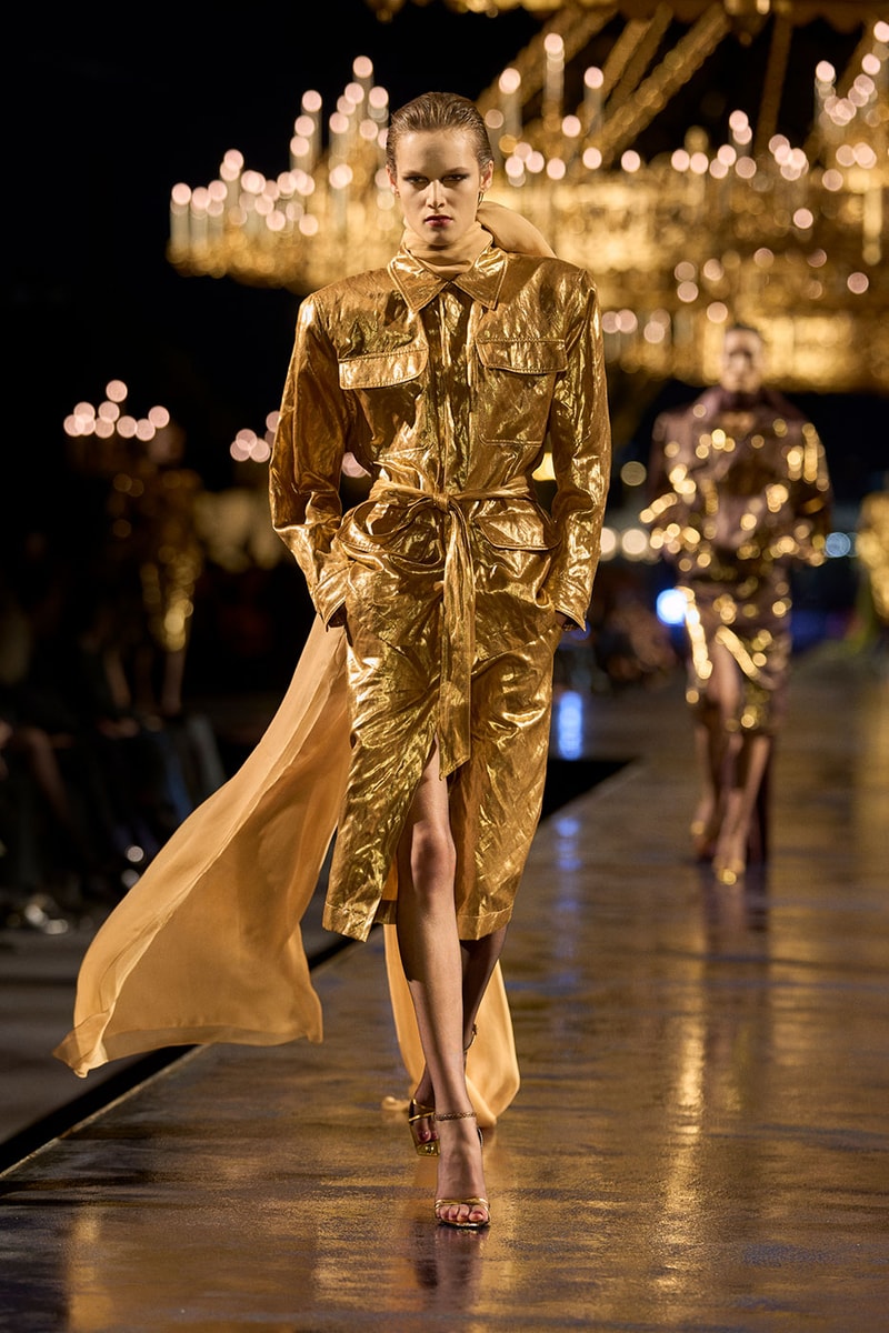 Anthony Vaccarello Drapes Saint Laurent in Gold for SS27 pfw paris fashion week runway