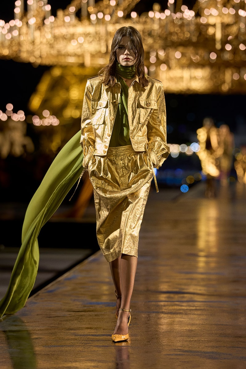 Anthony Vaccarello Drapes Saint Laurent in Gold for SS27 pfw paris fashion week runway