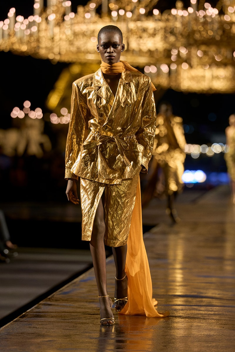 Anthony Vaccarello Drapes Saint Laurent in Gold for SS27 pfw paris fashion week runway