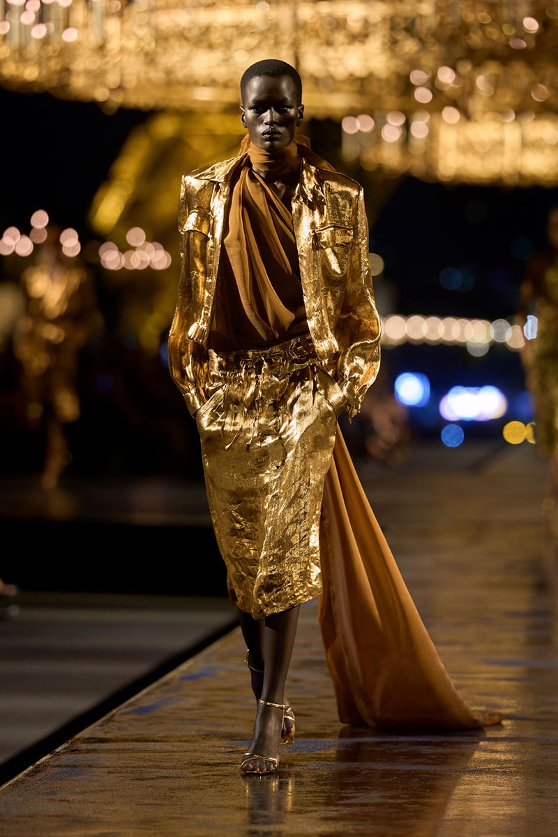 Anthony Vaccarello Drapes Saint Laurent in Gold for SS27 pfw paris fashion week runway