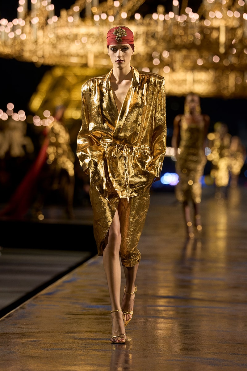 Anthony Vaccarello Drapes Saint Laurent in Gold for SS27 pfw paris fashion week runway
