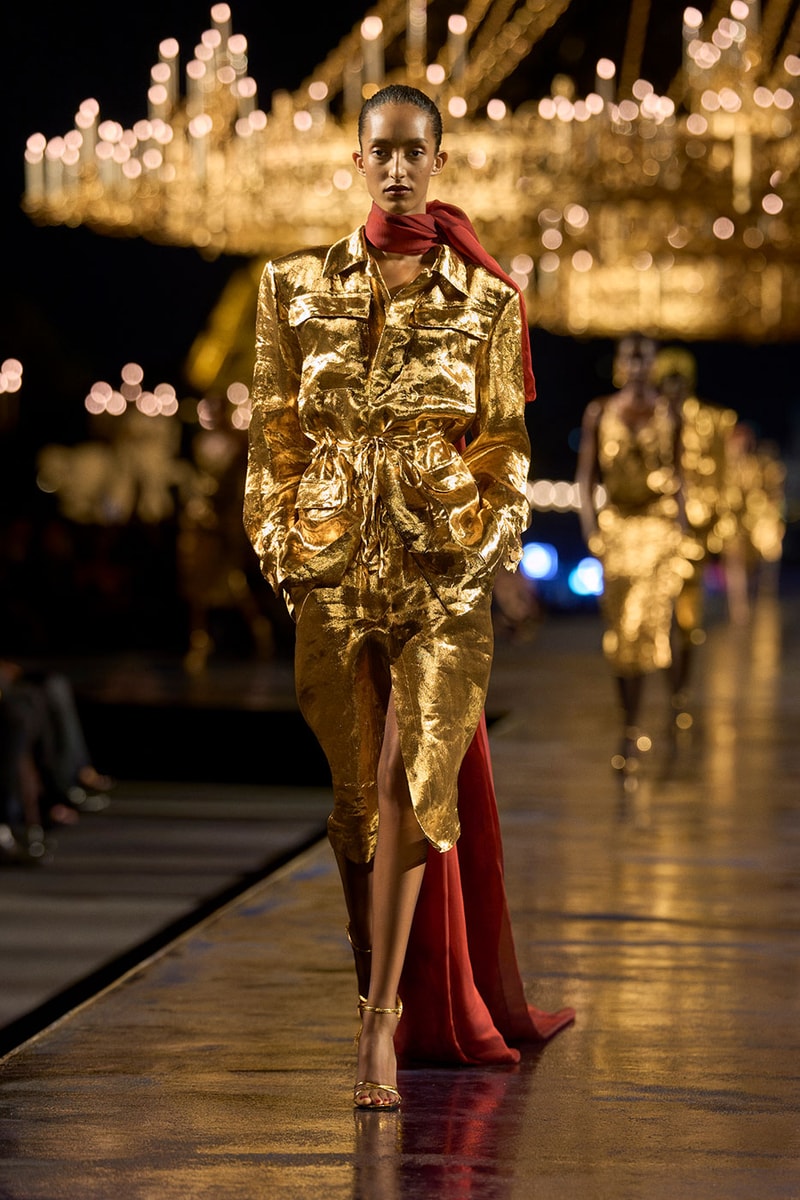 Anthony Vaccarello Drapes Saint Laurent in Gold for SS27 pfw paris fashion week runway