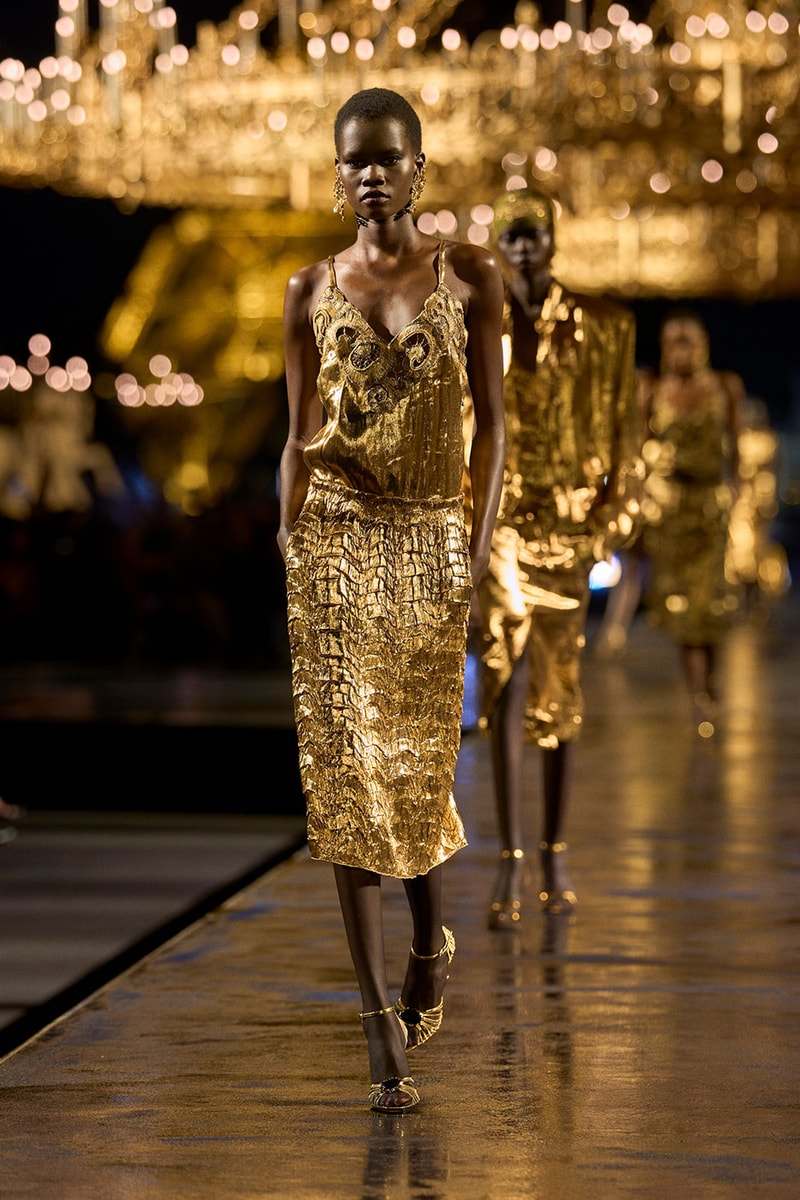 Anthony Vaccarello Drapes Saint Laurent in Gold for SS27 pfw paris fashion week runway