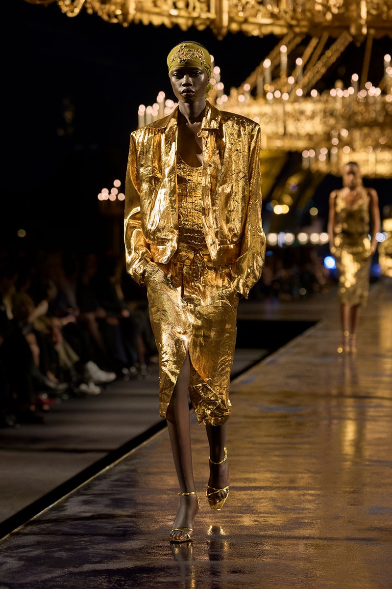 Anthony Vaccarello Drapes Saint Laurent in Gold for SS27 pfw paris fashion week runway
