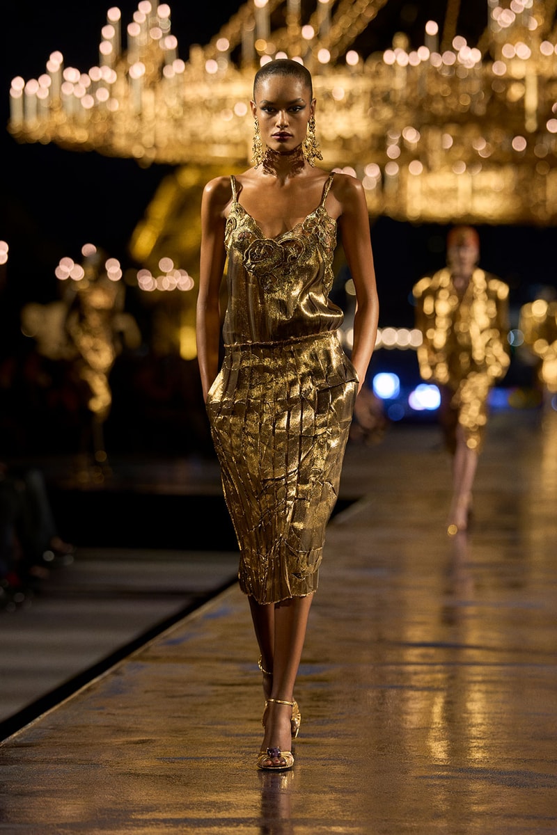 Anthony Vaccarello Drapes Saint Laurent in Gold for SS27 pfw paris fashion week runway