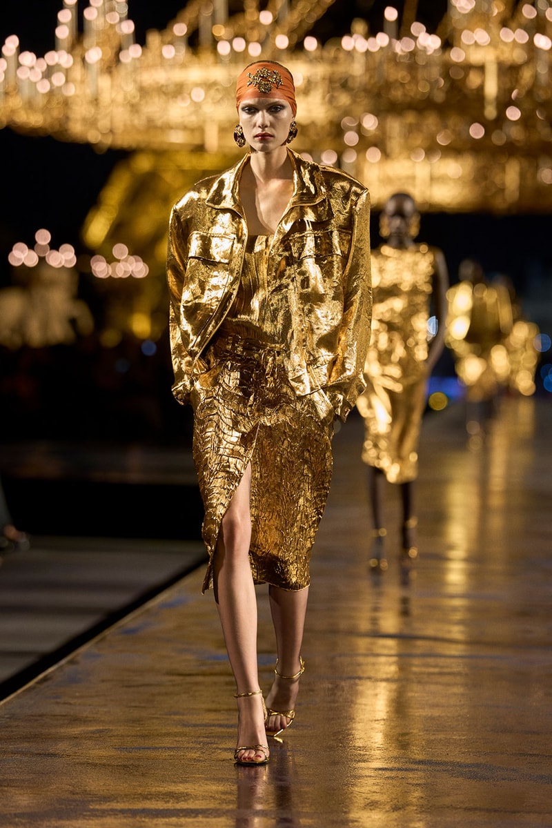 Anthony Vaccarello Drapes Saint Laurent in Gold for SS27 pfw paris fashion week runway