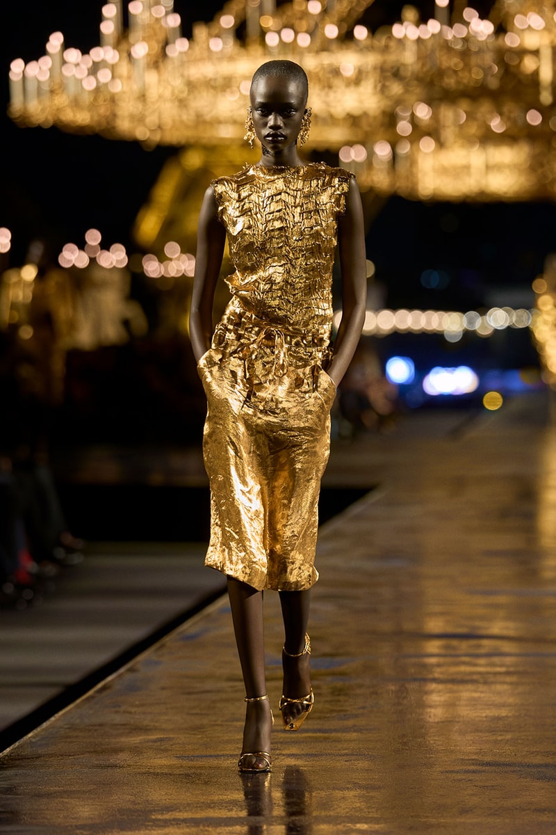 Anthony Vaccarello Drapes Saint Laurent in Gold for SS27 pfw paris fashion week runway