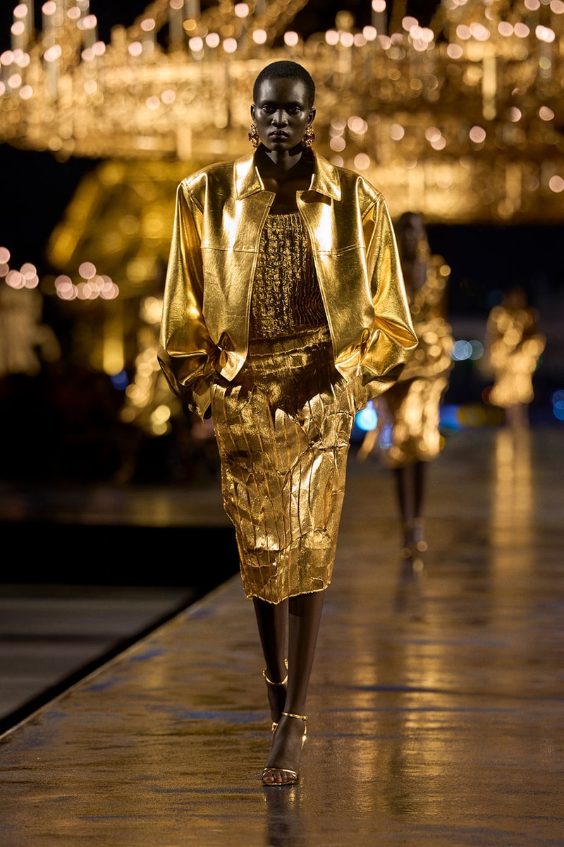 Anthony Vaccarello Drapes Saint Laurent in Gold for SS27 pfw paris fashion week runway