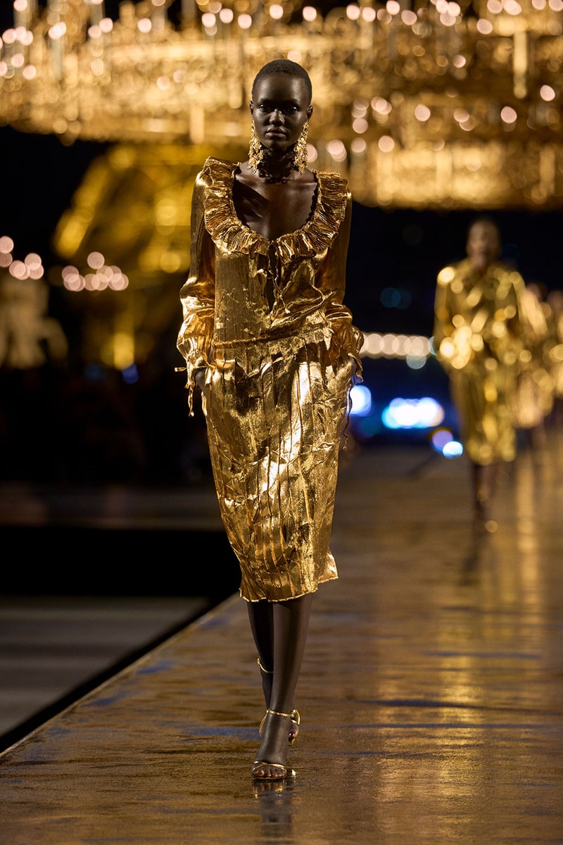 Anthony Vaccarello Drapes Saint Laurent in Gold for SS27 pfw paris fashion week runway