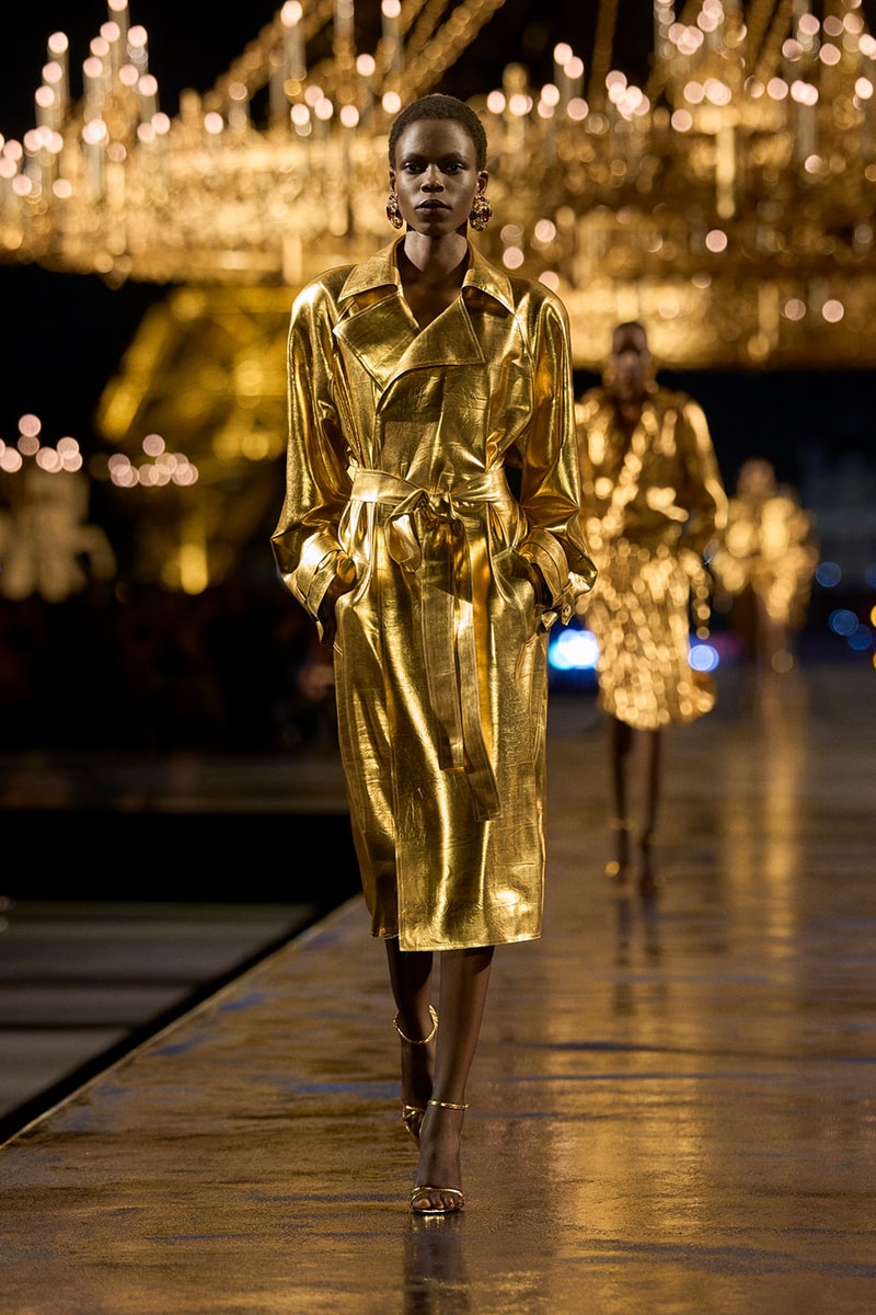 Anthony Vaccarello Drapes Saint Laurent in Gold for SS27 pfw paris fashion week runway