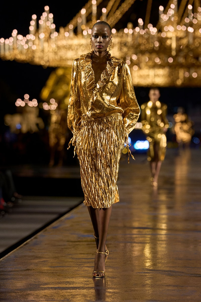 Anthony Vaccarello Drapes Saint Laurent in Gold for SS27 pfw paris fashion week runway