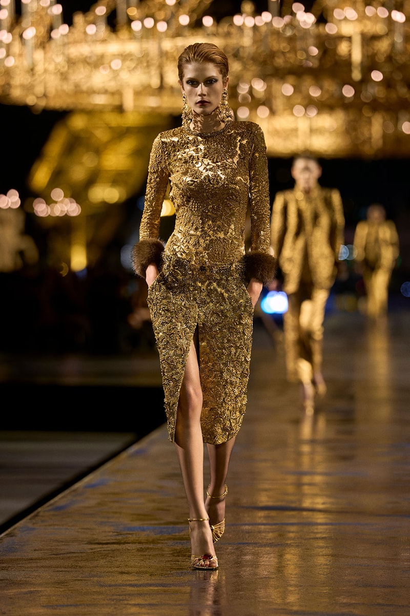 Anthony Vaccarello Drapes Saint Laurent in Gold for SS27 pfw paris fashion week runway