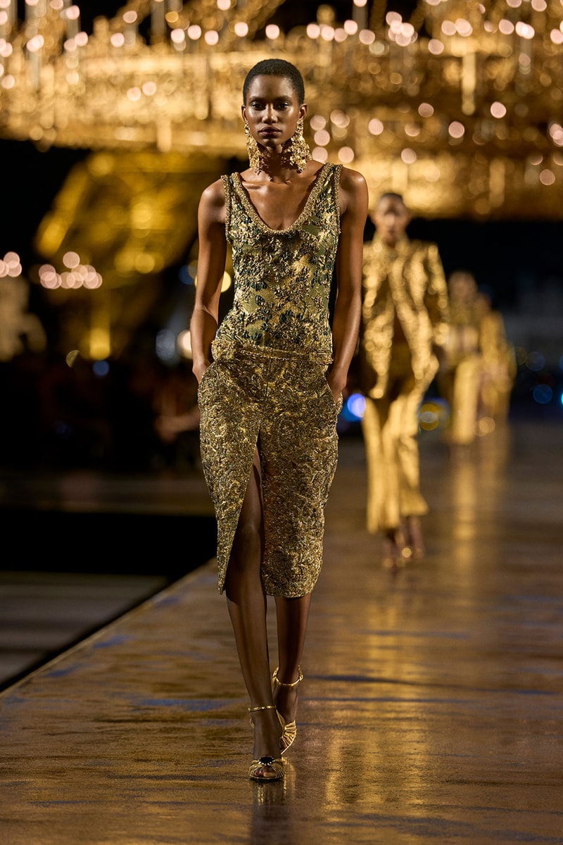 Anthony Vaccarello Drapes Saint Laurent in Gold for SS27 pfw paris fashion week runway