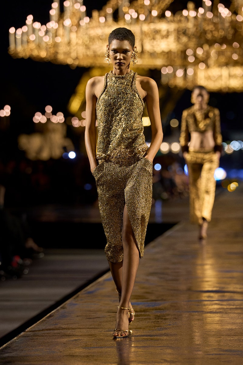 Anthony Vaccarello Drapes Saint Laurent in Gold for SS27 pfw paris fashion week runway